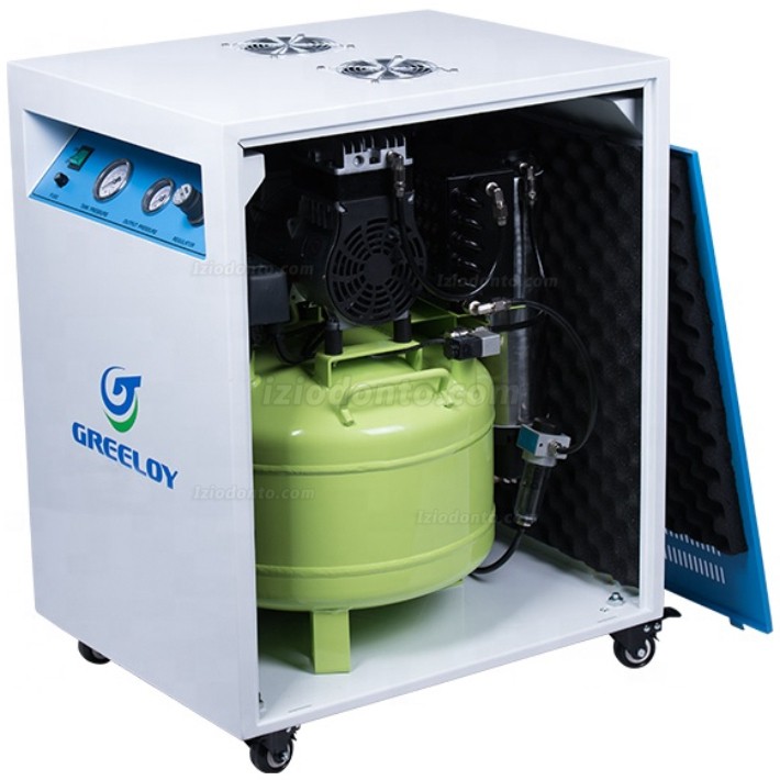 Greeloy® GA-81XY Compressor de ar odontológico sem óleo com secador e gabinete silencioso